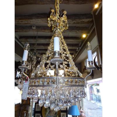 Chandelier In Silver  Bronze And Crystal