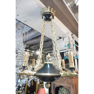  Antique Lamp Chandelier In Patinated And Gilded Bronze 19  Century  