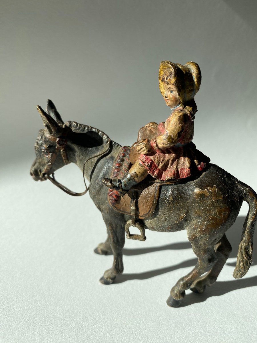 Ancien Bronze De Vienne, Un âne Portant Une Petite Fille -photo-5