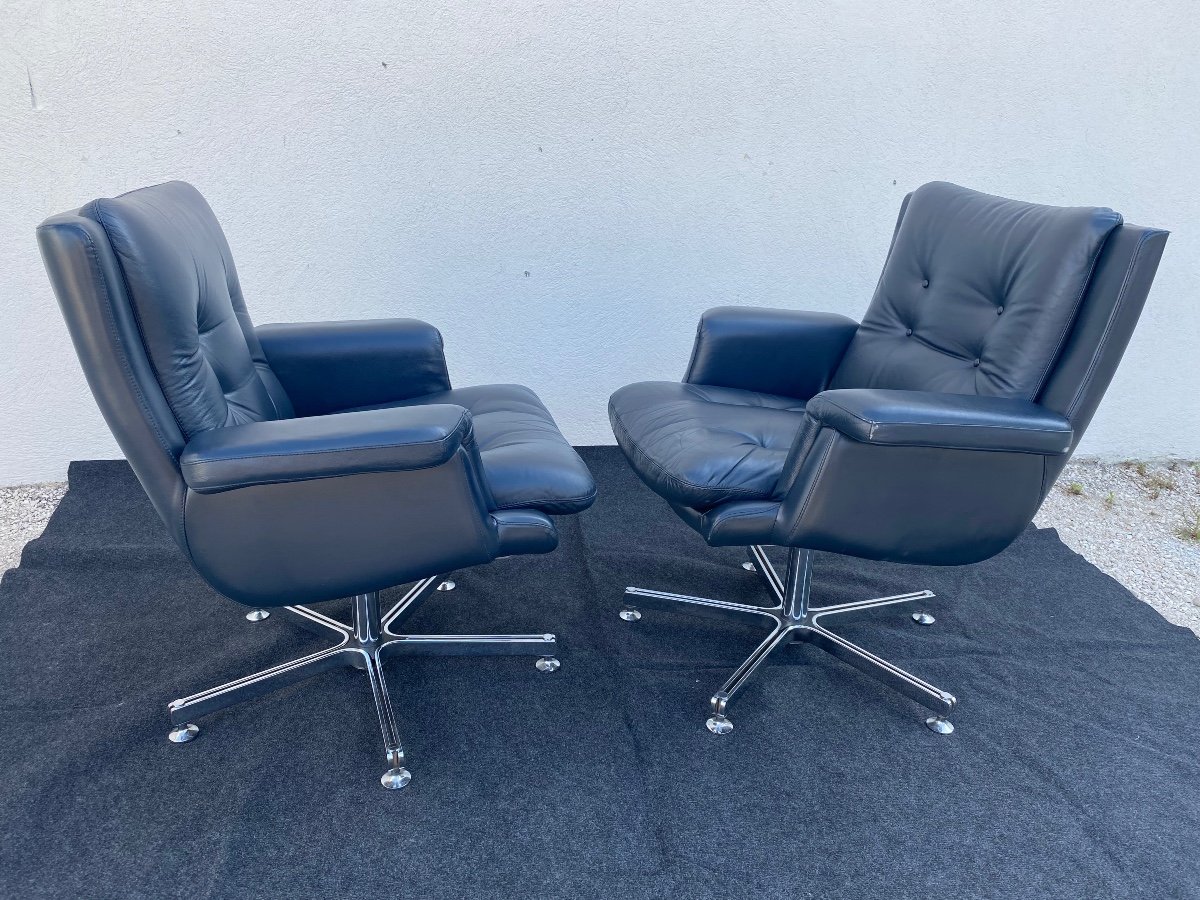 Pair Of Leather Armchairs 1970-photo-5