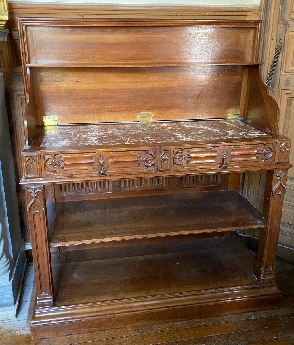 Jean Paul Mazaroz (1823-1900), Neo-gothic Walnut Sideboard-photo-2