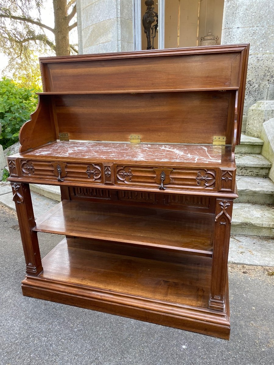 Jean Paul Mazaroz (1823-1900), Neo-gothic Walnut Sideboard-photo-3