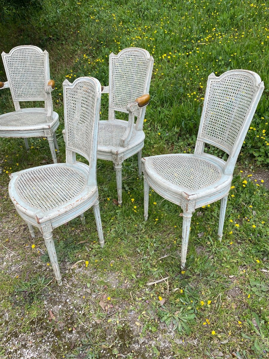 Set Of Four Patinated Louis XVI Chairs And Two Armchairs -photo-2