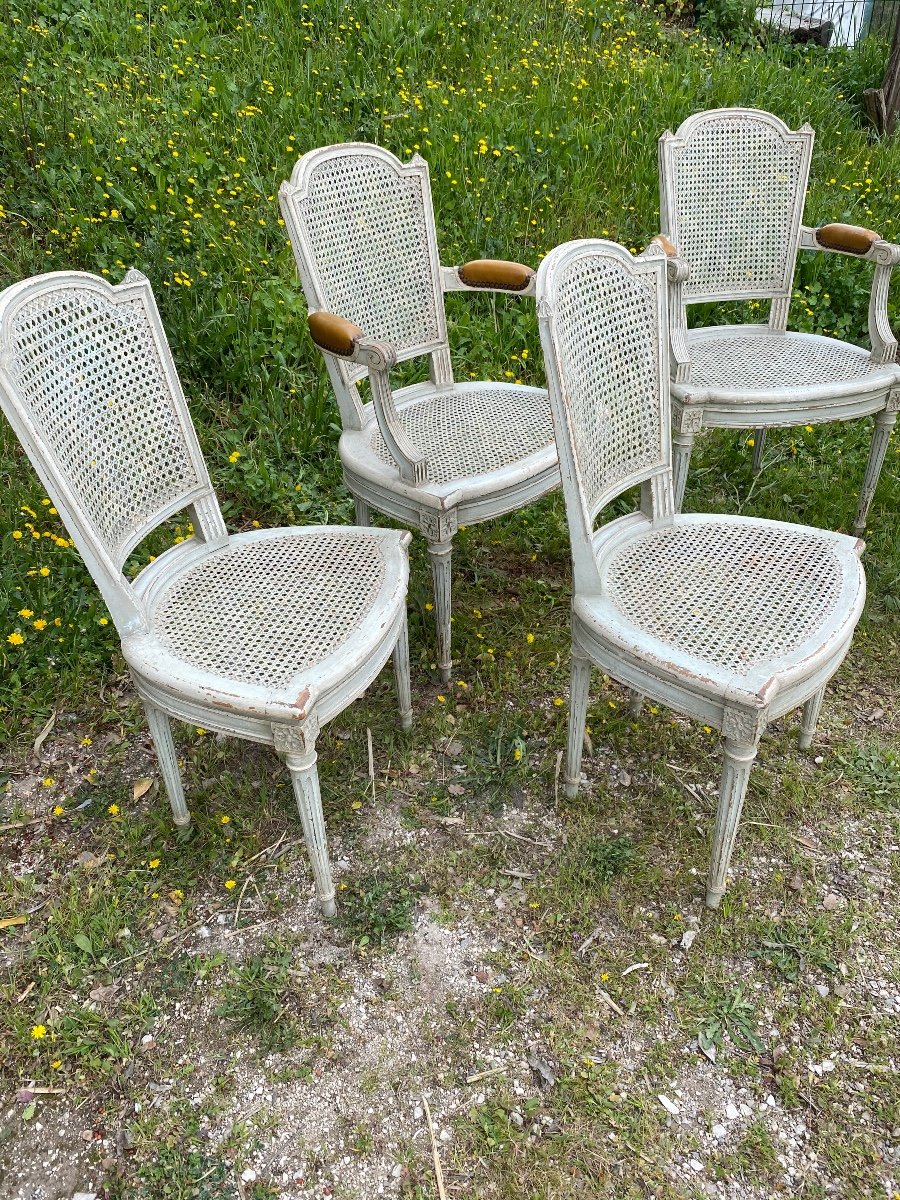 Set Of Four Patinated Louis XVI Chairs And Two Armchairs -photo-3