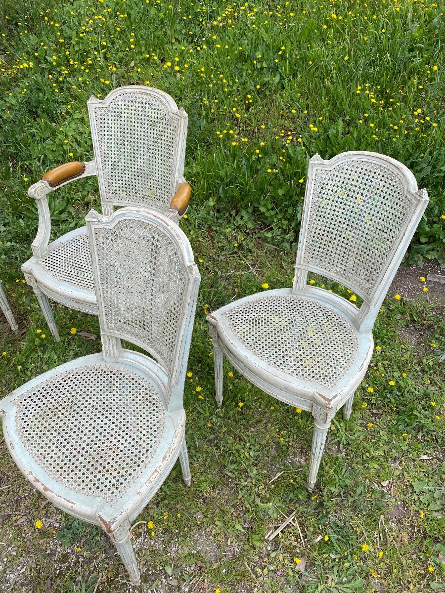 Set Of Four Patinated Louis XVI Chairs And Two Armchairs -photo-4