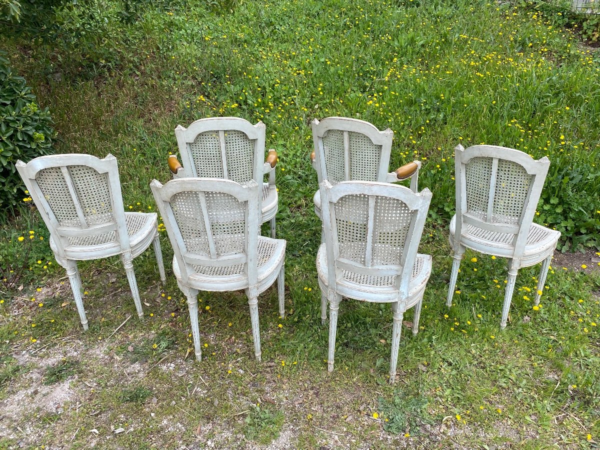 Set Of Four Patinated Louis XVI Chairs And Two Armchairs -photo-3