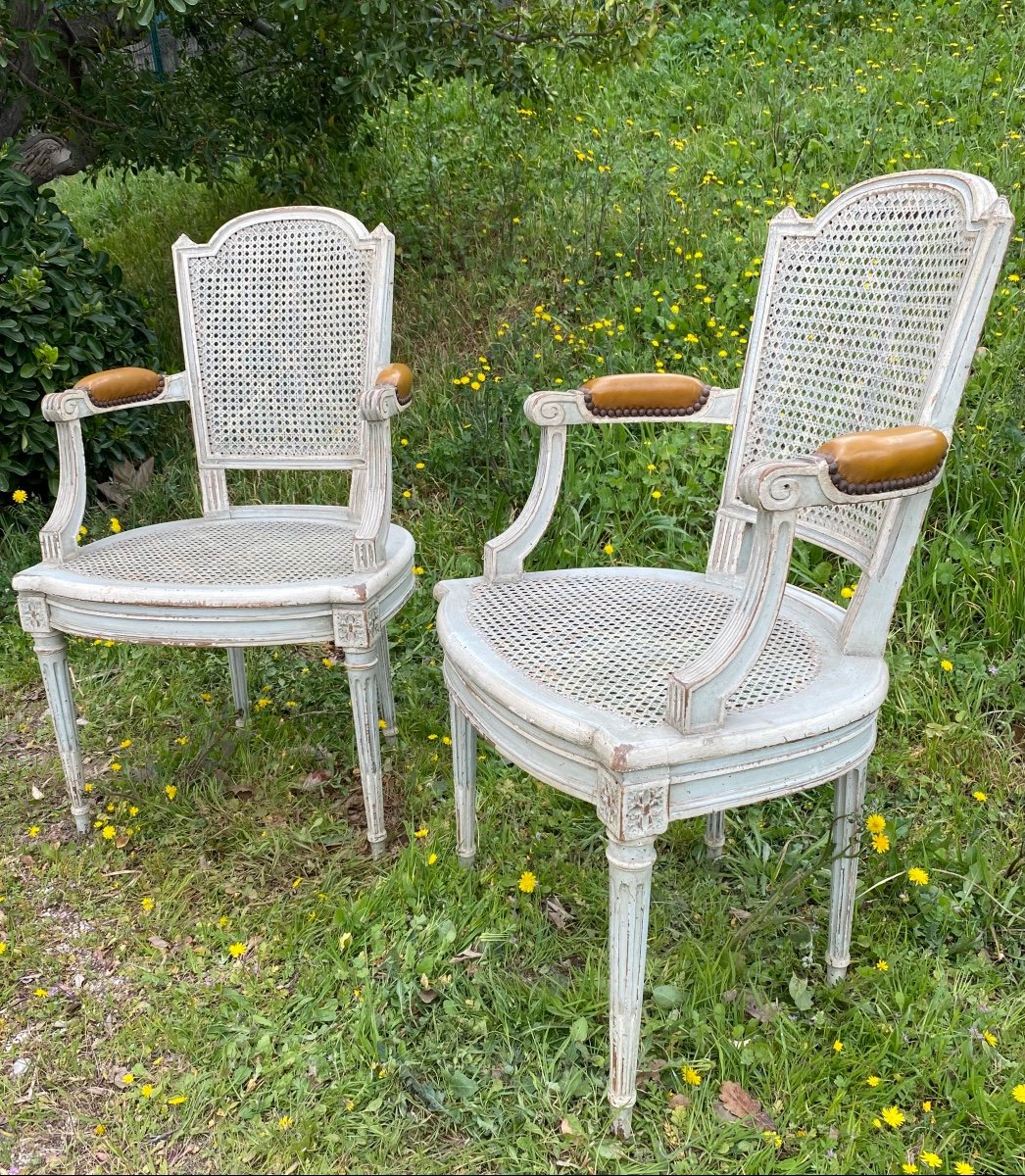 Set Of Four Patinated Louis XVI Chairs And Two Armchairs -photo-4