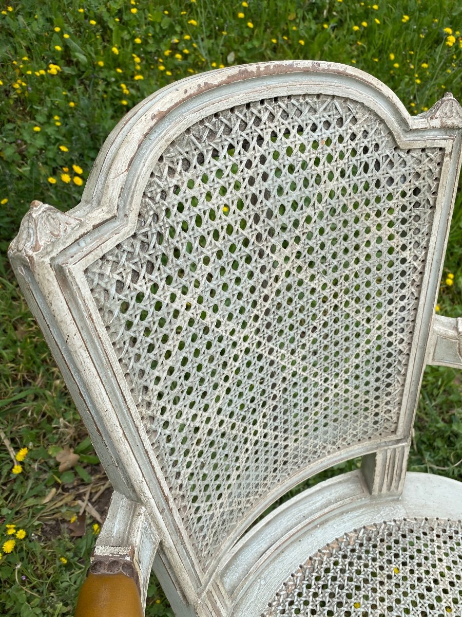 Set Of Four Patinated Louis XVI Chairs And Two Armchairs -photo-5