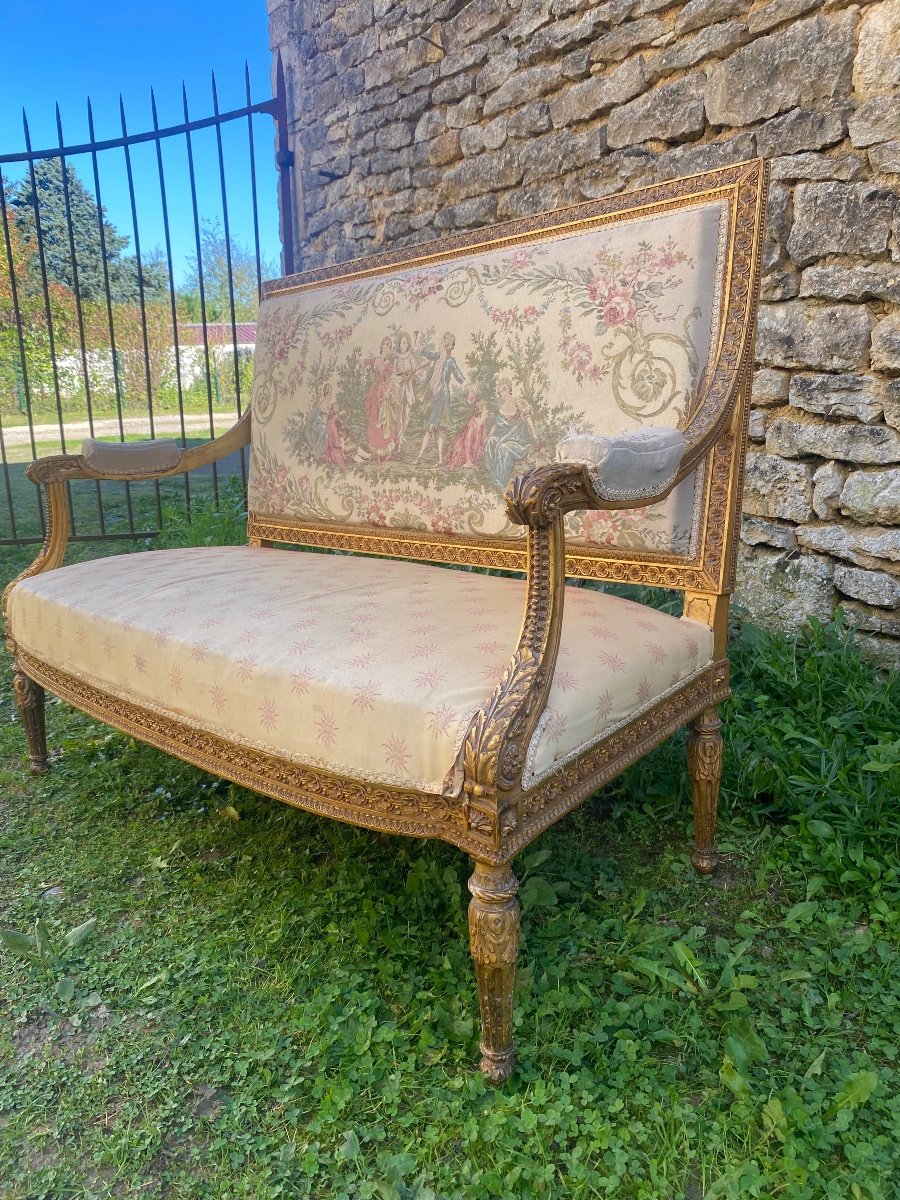 Banquette Louis XVI En Bois Doré -photo-3