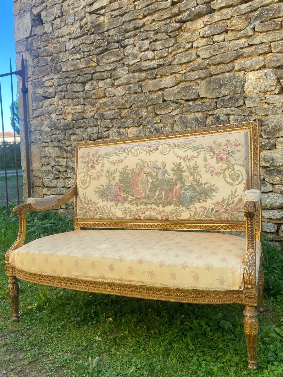 Banquette Louis XVI En Bois Doré 