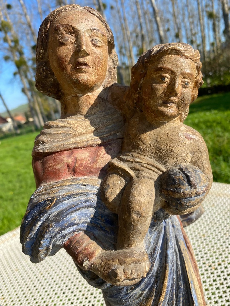 Virgin And Child In Polychromed Stone-photo-4