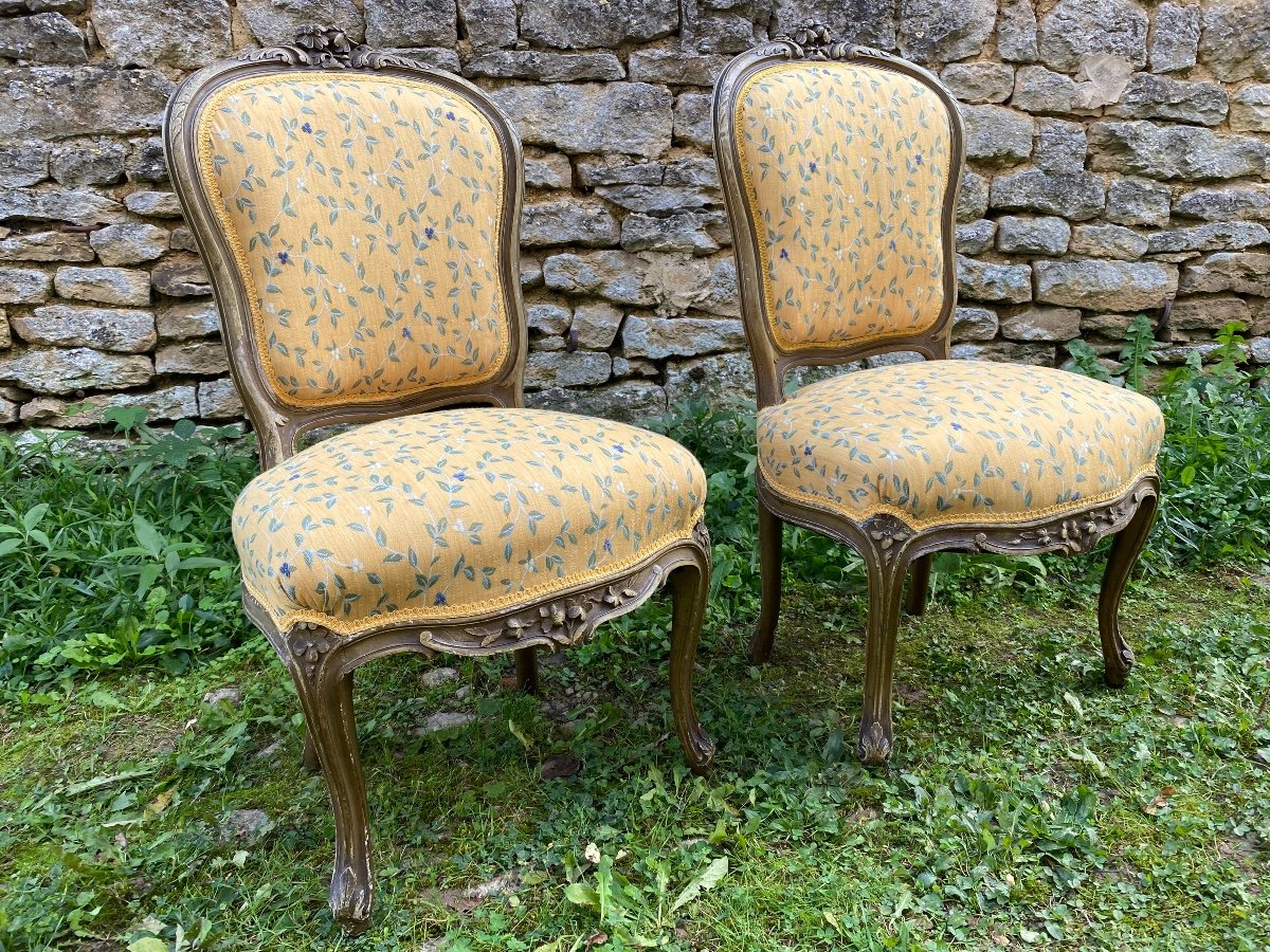 Paire De Chaises En Bois Peint XIX ème Siècle -photo-1