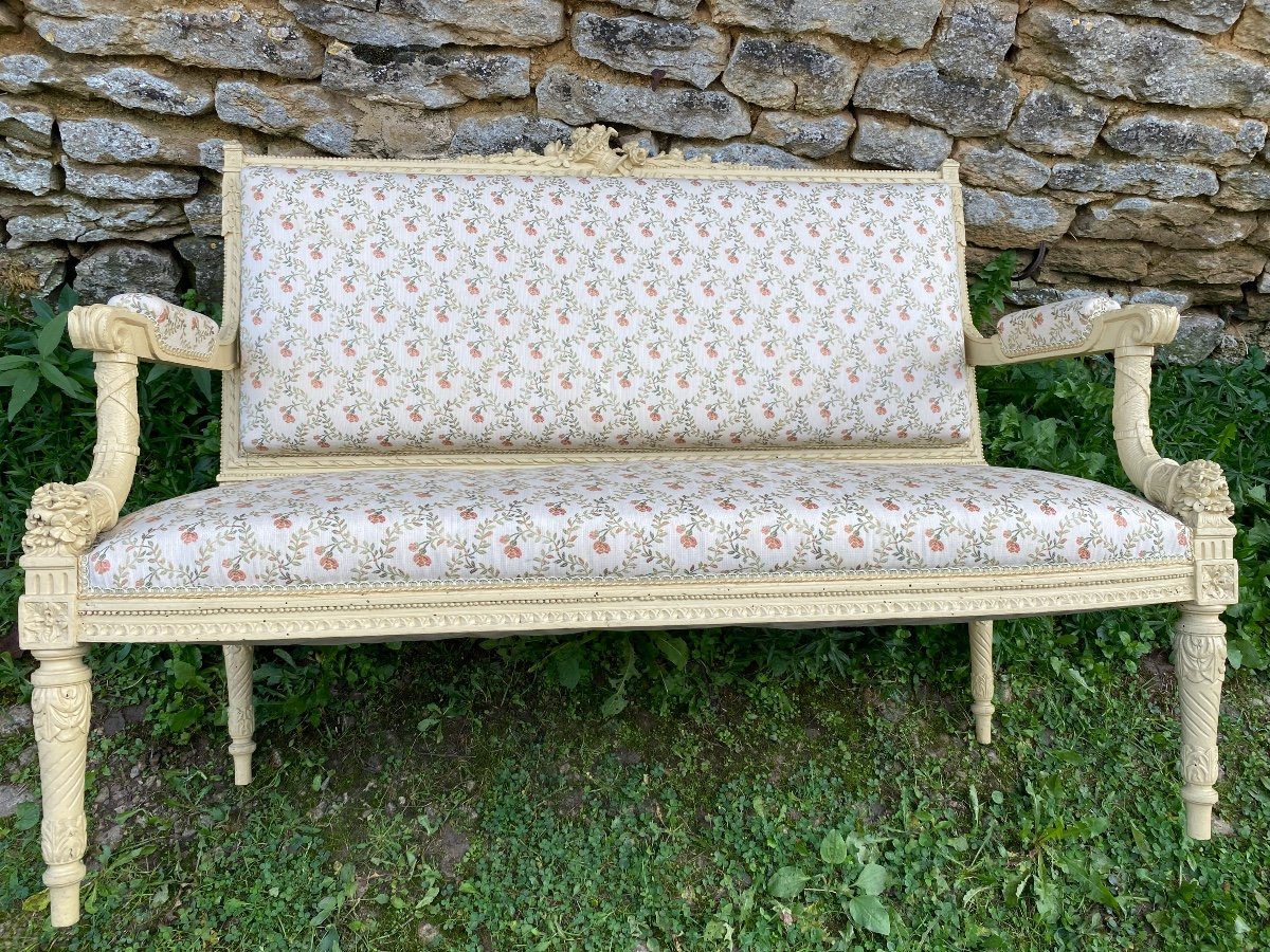 Banquette Louis XVI En Bois Peint -photo-3