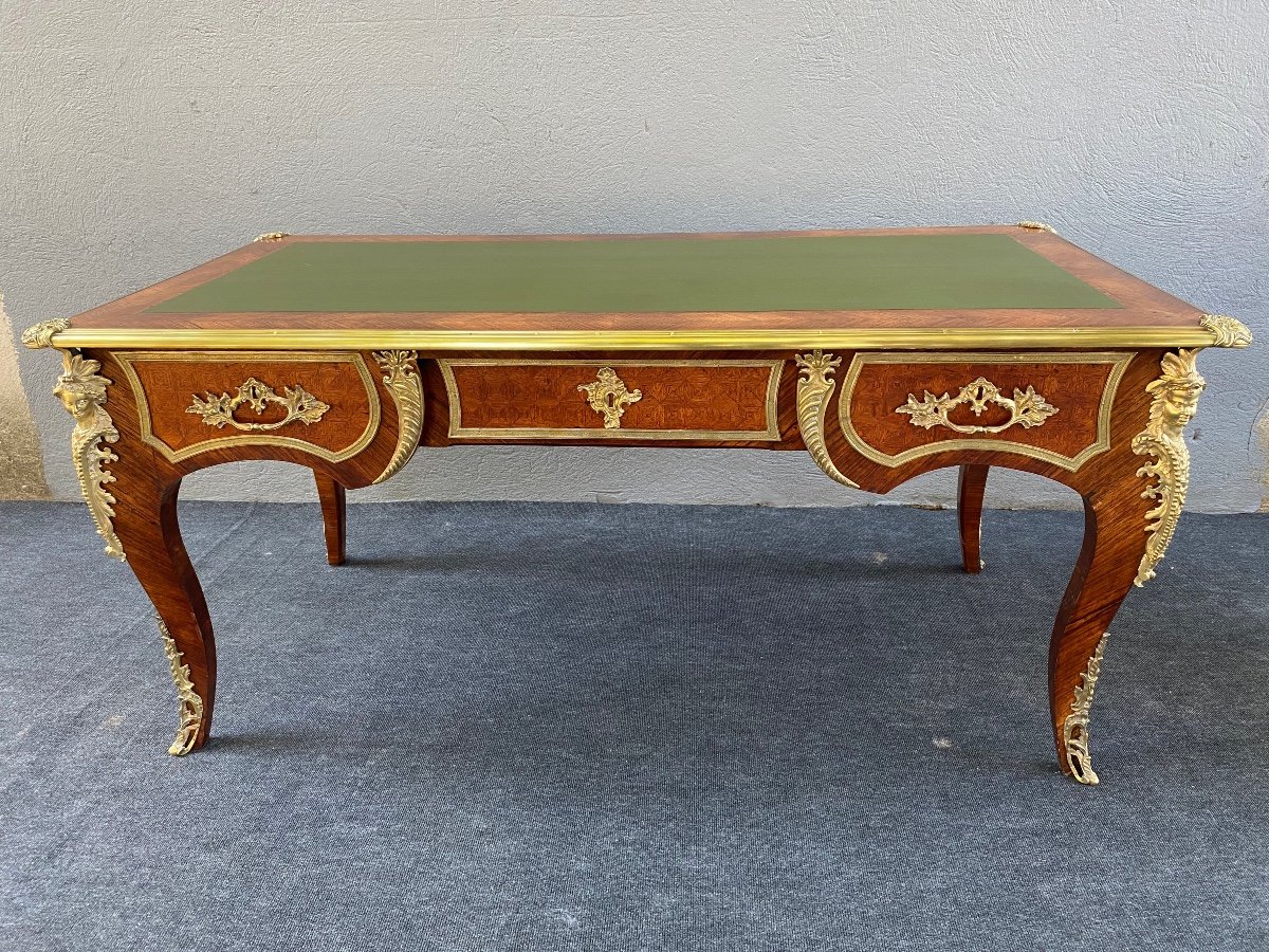 Bureau Plat Style Louis XV En Marqueterie -photo-2