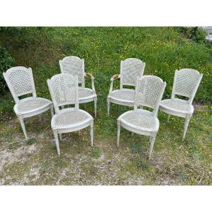 Set Of Four Patinated Louis XVI Chairs And Two Armchairs 