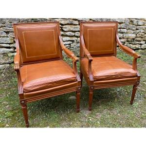 Pair Of Louis XVI Style Leather Armchairs 