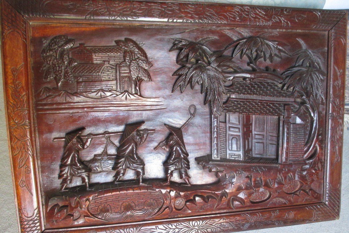 Bas-relief In Carved Ebony Wood-photo-2