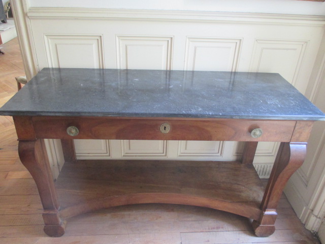 Console Restoration Period Walnut, Marble Top-photo-2