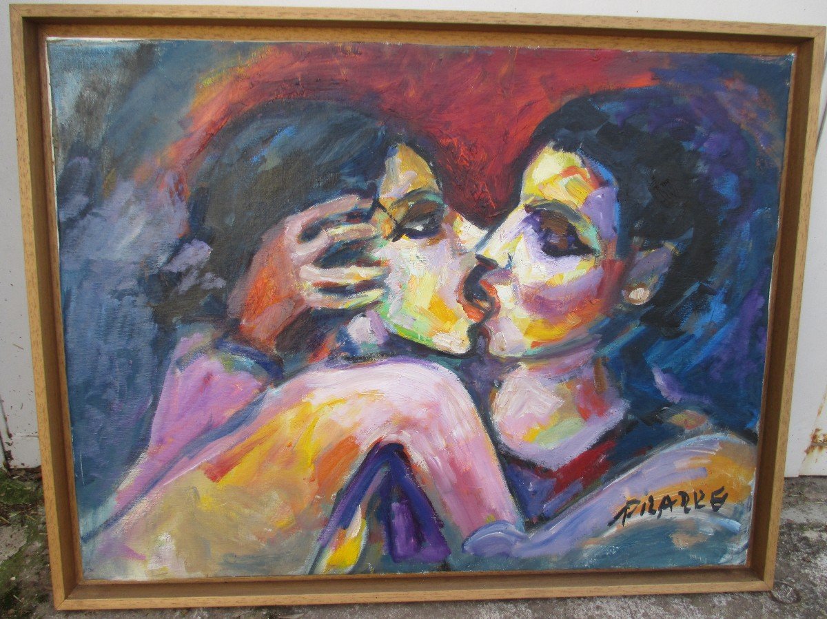 Pizzare   " Le Baiser De Deux Femmes  "  Hst