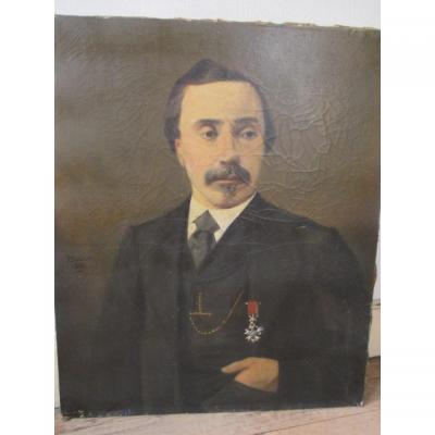 Portrait d'un notable   HST  Signé Boude 1888