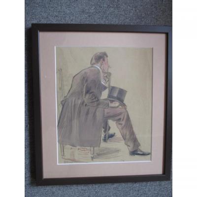 Jeanniot Pierre-georges (1848-1934) Drawing "seated Man In Profile"