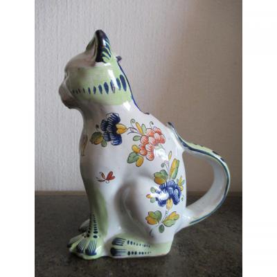 Pitcher Zoomorphe (cat With Armoieries De Boulogne) In Faience - North Of France