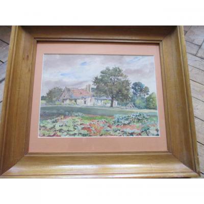 Jeanniot "landscape A La Chaumiere" Watercolor