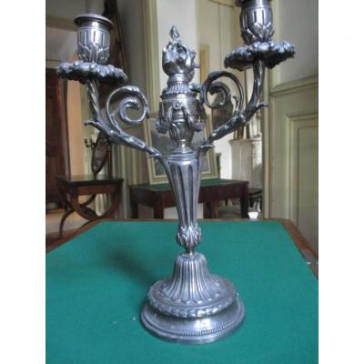 Pair Of Candlesticks In Bronze Argente Nineteenth