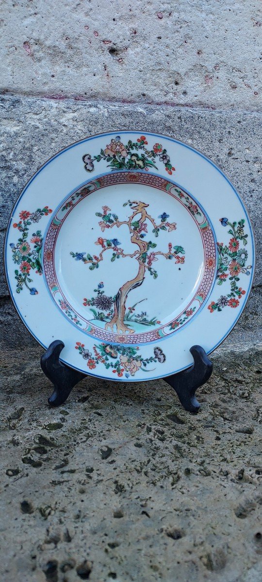 Belle Paire Assiettes Kangxi A l'Arbre d'Or. Vers 1700 famille verte-photo-2