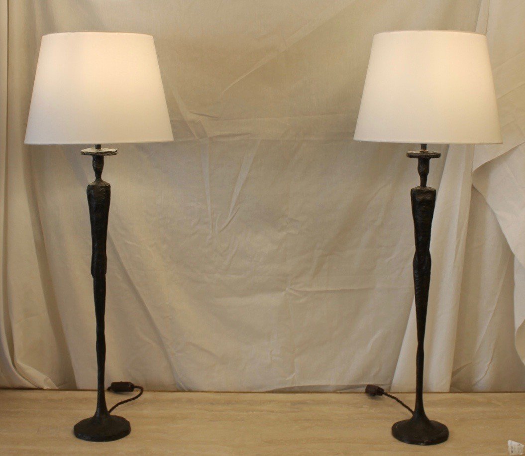 Pair Lamps, Maison Porta Romana, Giacometti Style-photo-3