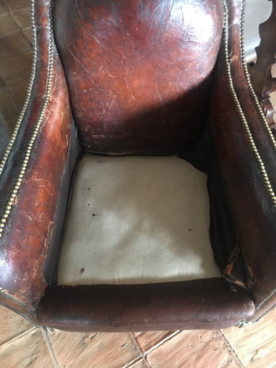 Art Deco Leather Armchair-photo-5