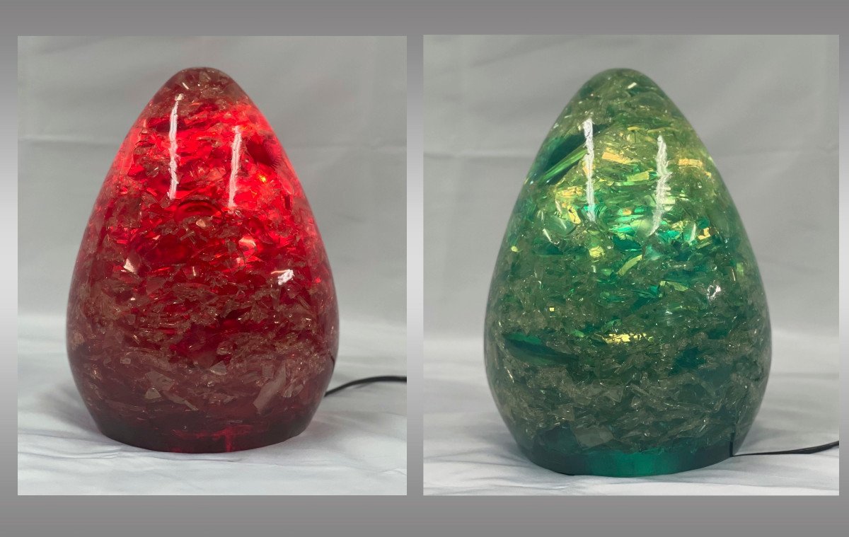 Red Fractal Resin Lamp. France. 70s (we Have Another One In Green)-photo-4