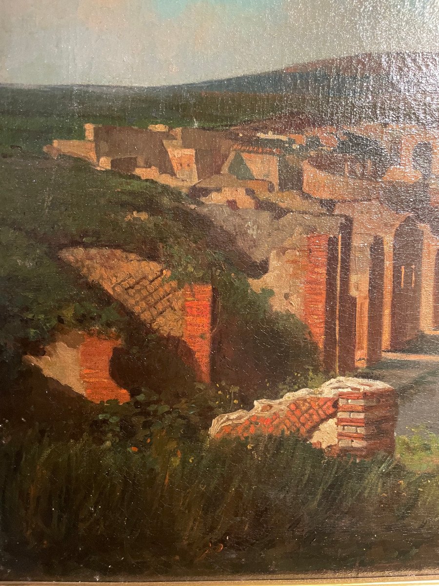 "view Of Pompeii" Oil On Canvas. Signed Alessandro La Volpe (1820-1867)-photo-4