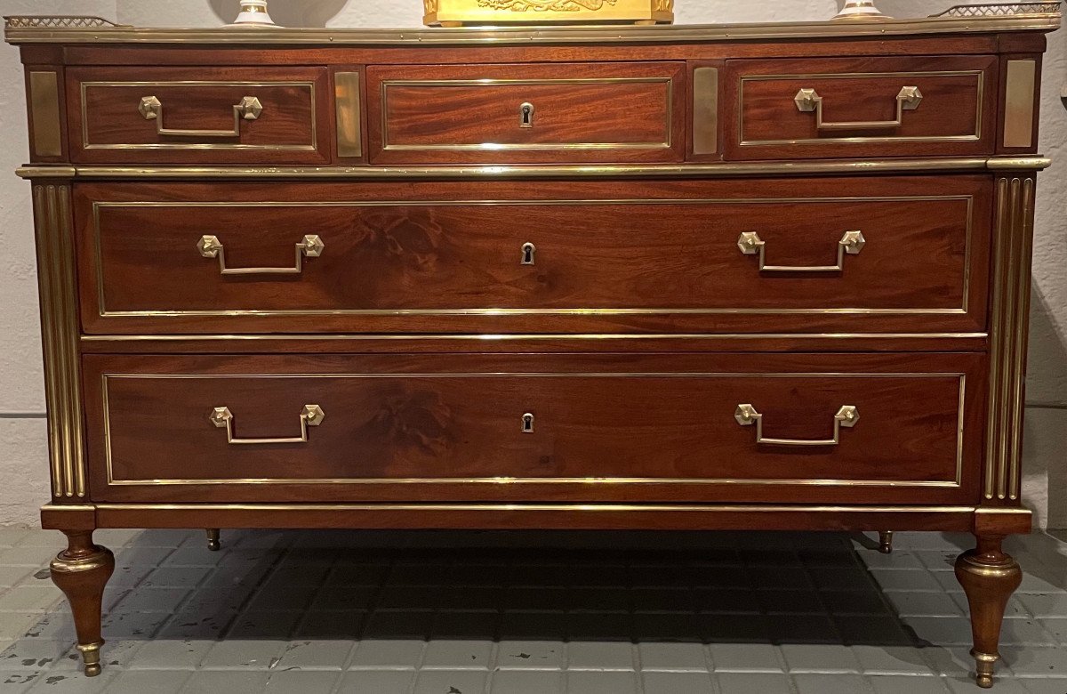 Mahogany Chest Of Drawers. France Louis XVI Period. End Of The Eighteenth Century.