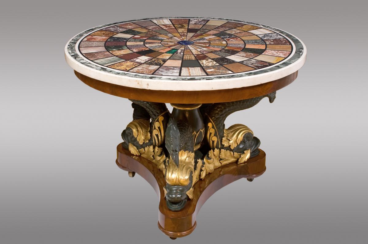 Beautiful Middle Table. Marbre Signed In 1827 By The Roman Workshop Fratelli Blasi