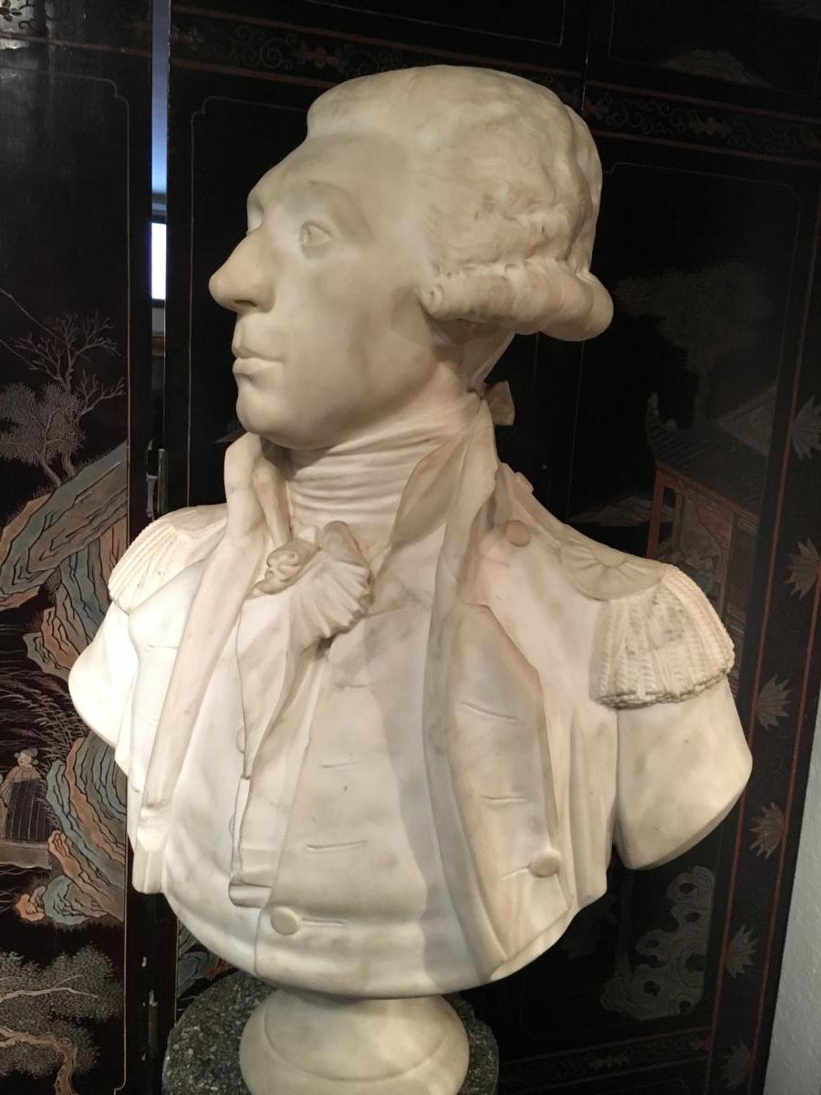 Carrara Marble Bust Of Lafayette.-photo-7