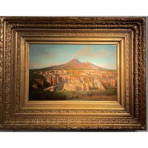 "view Of Pompeii" Oil On Canvas. Signed Alessandro La Volpe (1820-1867)
