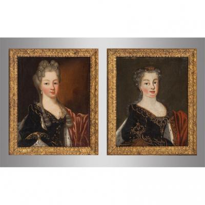 -portraits Of Two Girls Of Louis XV, 18th Century