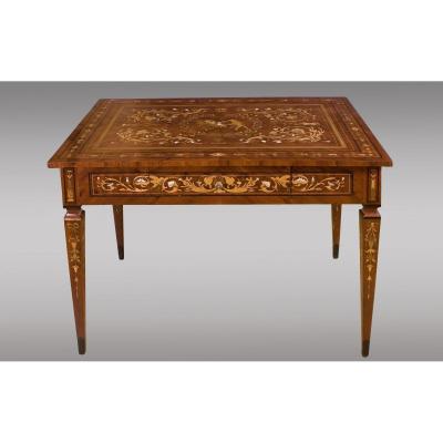 Middle Table Inlaid With Different Woods, Bones And Mother-of-pearl Maggiolini Type