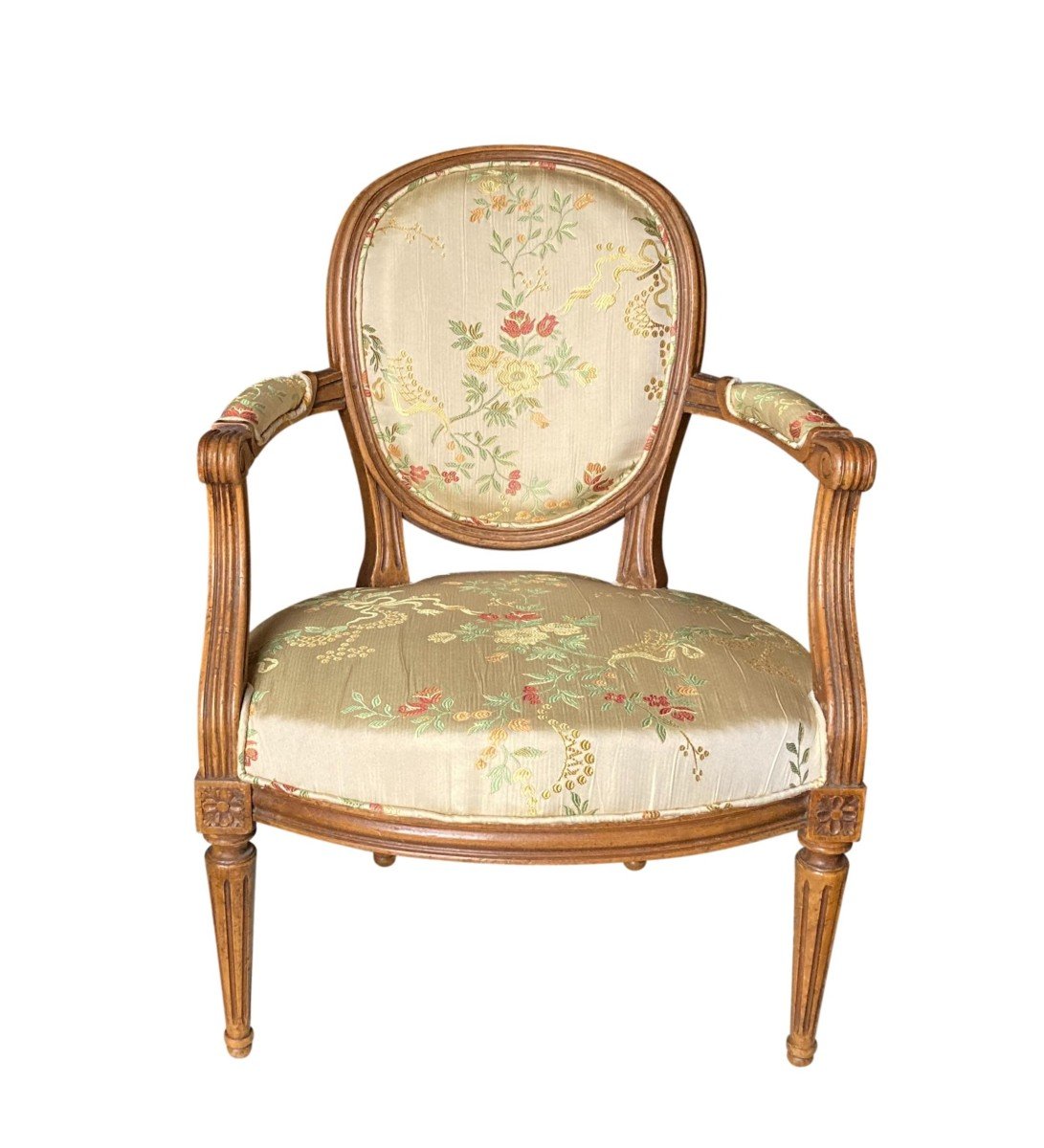 Pair Of Louis XVI Armchairs In Silk-photo-2