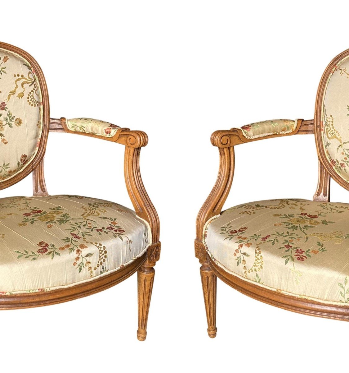 Pair Of Louis XVI Armchairs In Silk-photo-2