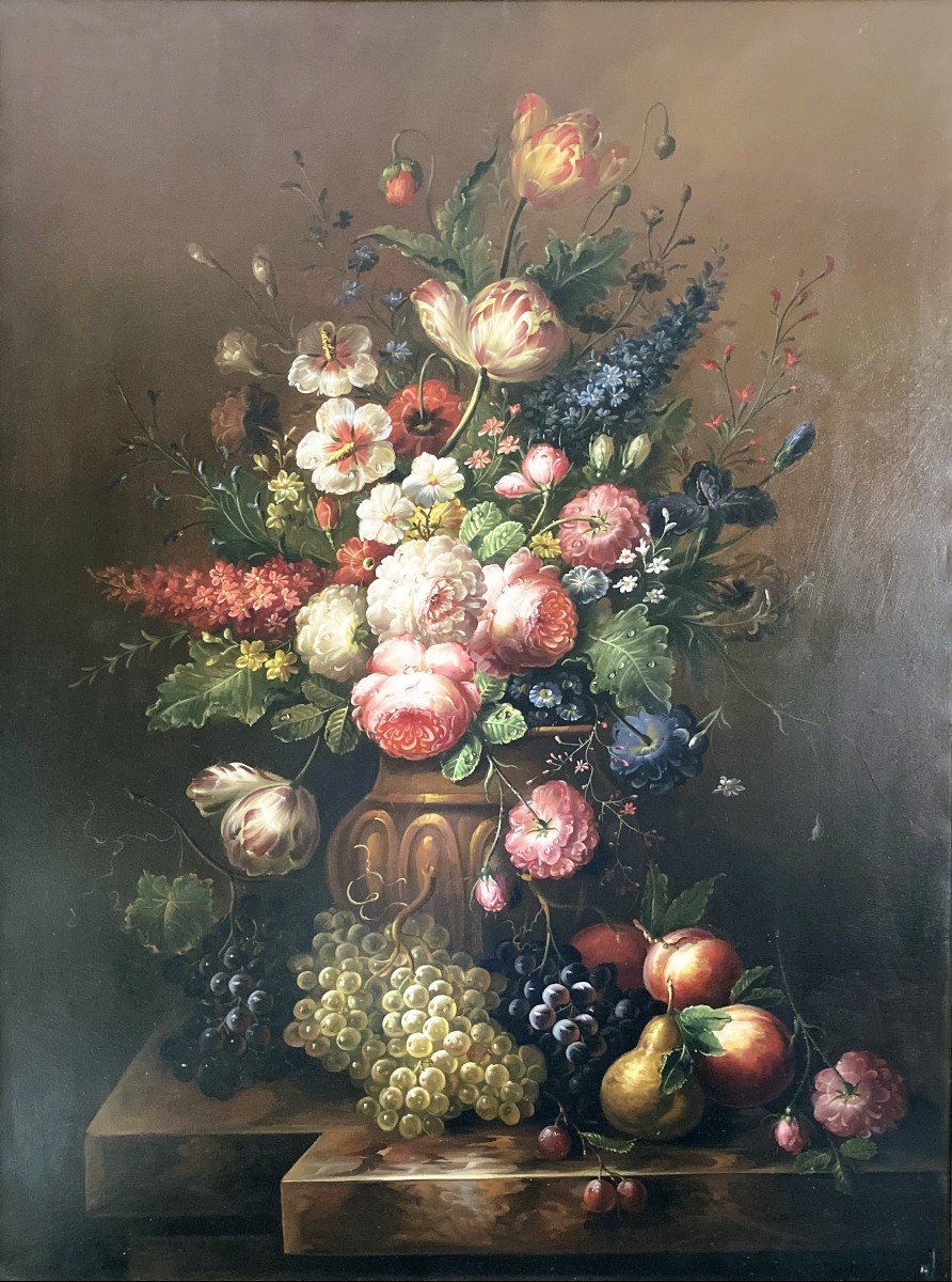 Large Still Life With Flowers In The Taste Of The 18th Century-photo-2