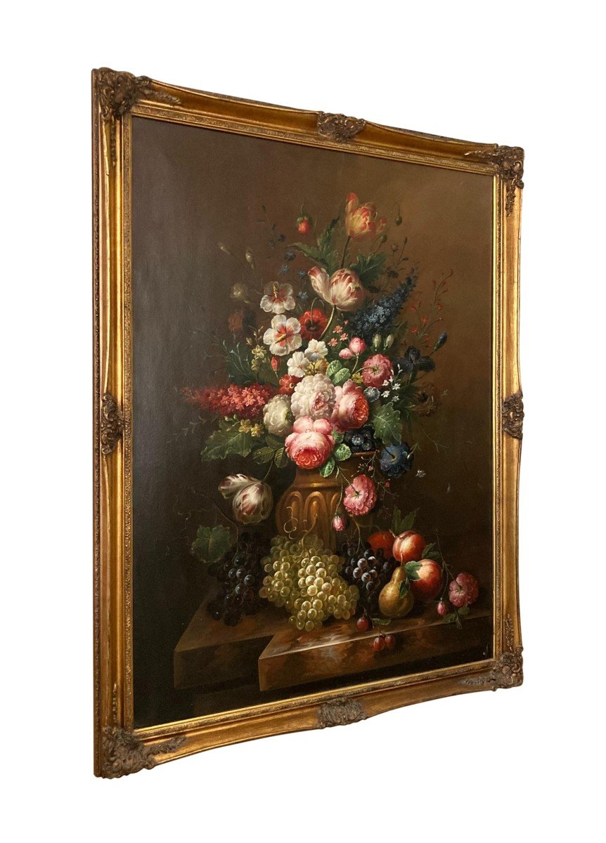 Large Still Life With Flowers In The Taste Of The 18th Century