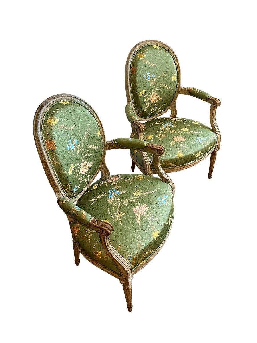 Pair Of 18th Century Silk Armchairs-photo-4