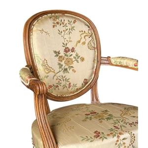 Pair Of Louis XVI Cabriolet Armchairs In Silk