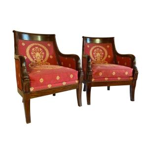 Pair Empire Gondola Bergère Armchairs