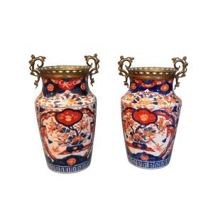 Pair Of Vases With Imari Decors From Meiji Period