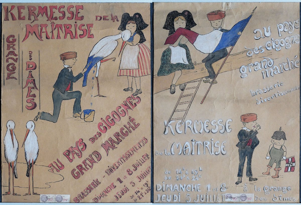 Alsace 2 Original Posters 1945 Kermesse Le La Maîtrise Pays Des Cigognes