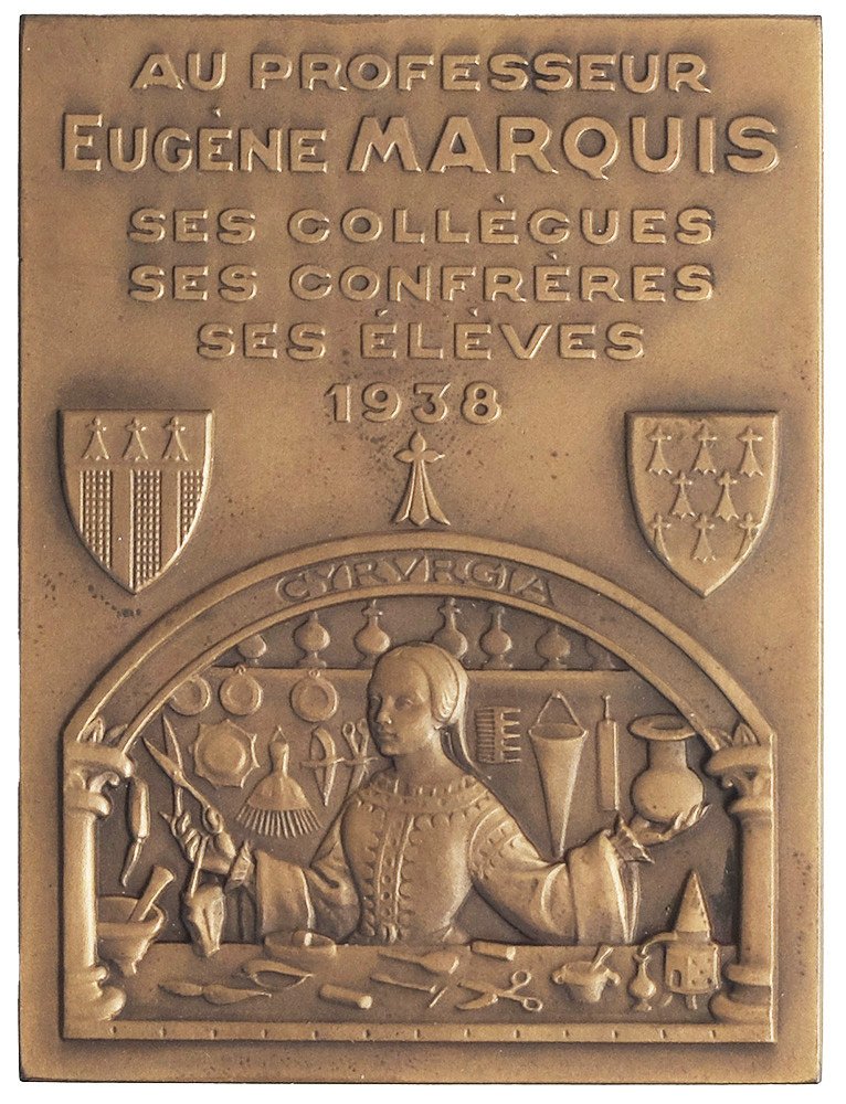 François Bazin 1938 Plaque d’hommage en bronze au Professeur Eugène Marquis Rennes cancérologie