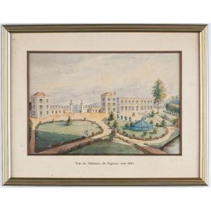 Watercolor Château De Vigneux-sur-seine C.1830 Louis Meunié Jacques Navoit Julia Allard Daudet